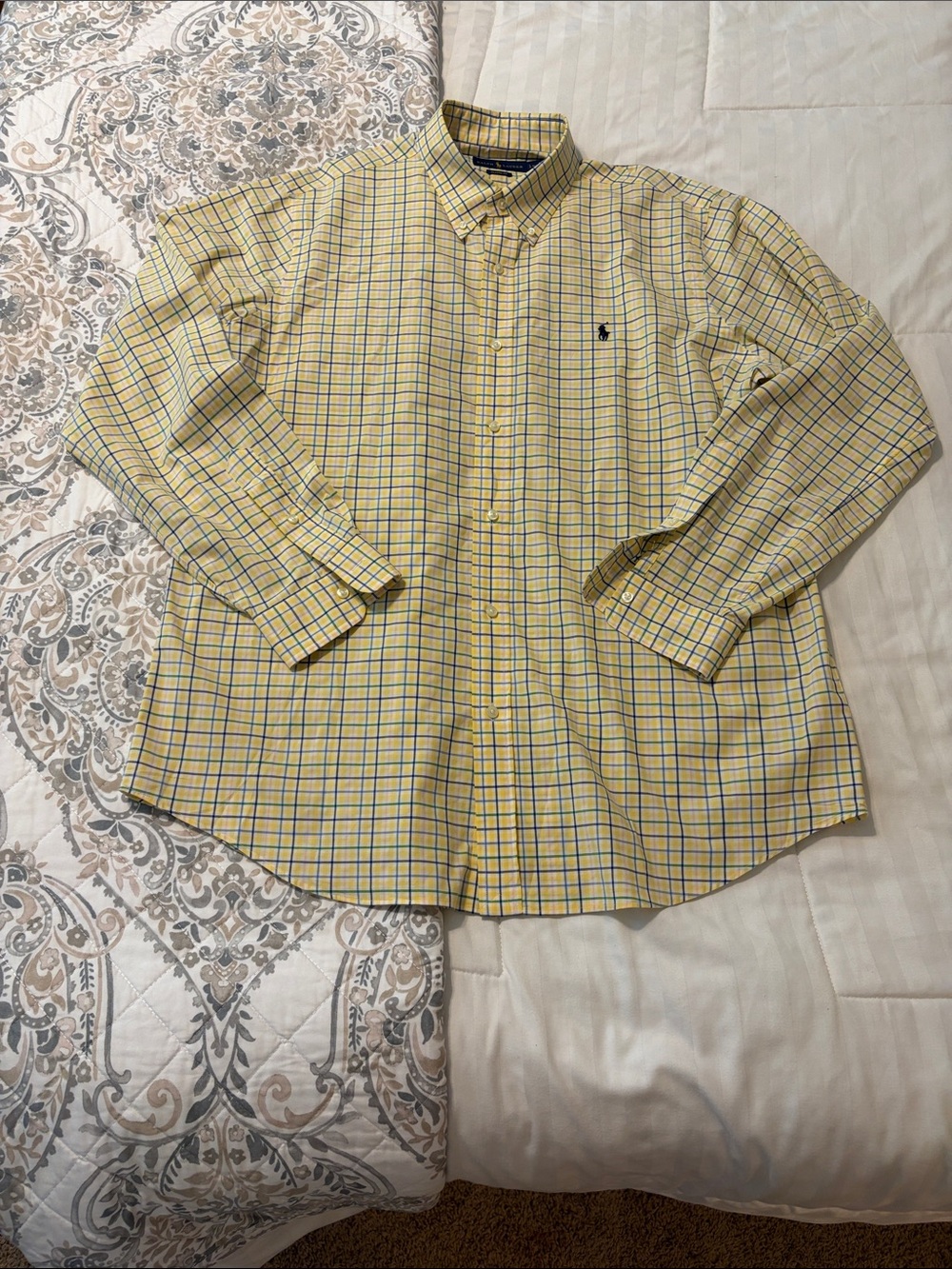 Ralph Lauren Yellow and Blue Checked Button-Down Shirt